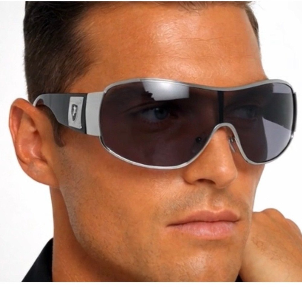 Men Silver Shield Sunglasses Sporty Sleek MEtal Frame Oversized Shades Trendy